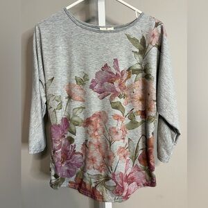 Elegant Ember Floral Long Sleeve Top in Gray and Pink